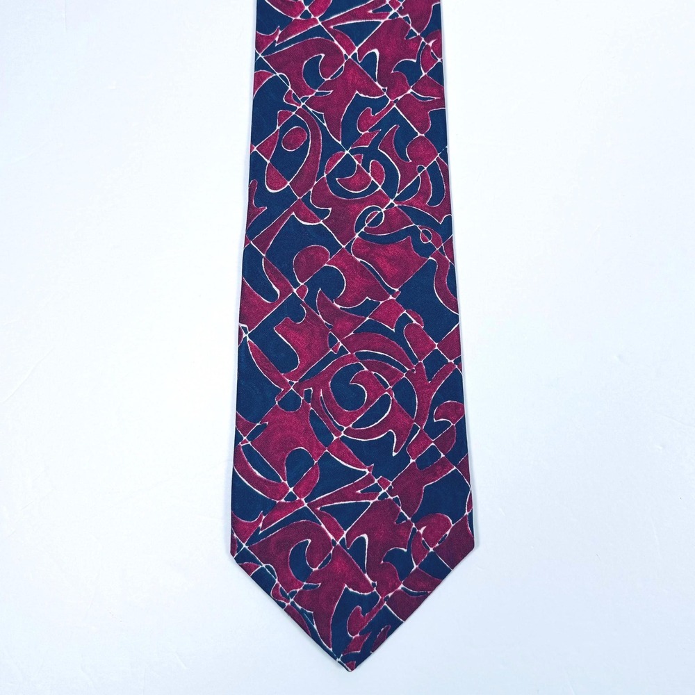 Guess Georges Marciano Tie Red Blue Silk Abstract Vintage USA Designer Necktie